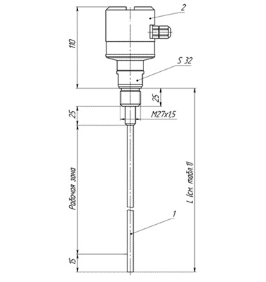 Описание: Габаритные, присоединительные размеры датчиков уровня РОС 400-1, РОС 400-4