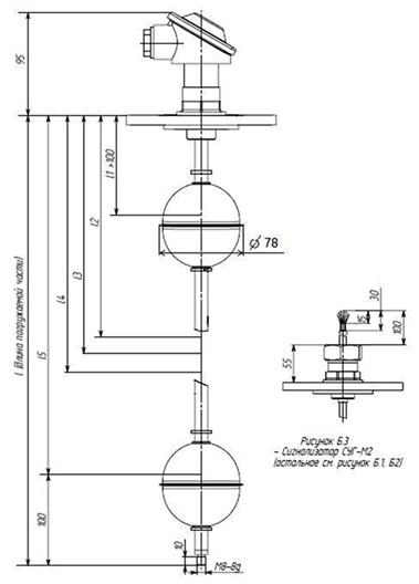 Описание: Габаритные, присоединительные размеры датчиков уровня РОС 400-1, РОС 400-4